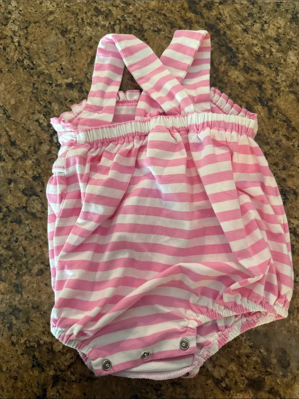 Stitchy Fish Pink Striped Baby Romper with Minnie Mouse Applique